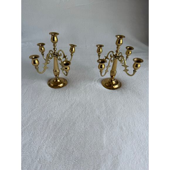 Unbranded Other - Vintage Ornate 2 Piece Gold Brass Candelabra Candleholder 5 Candle Holder